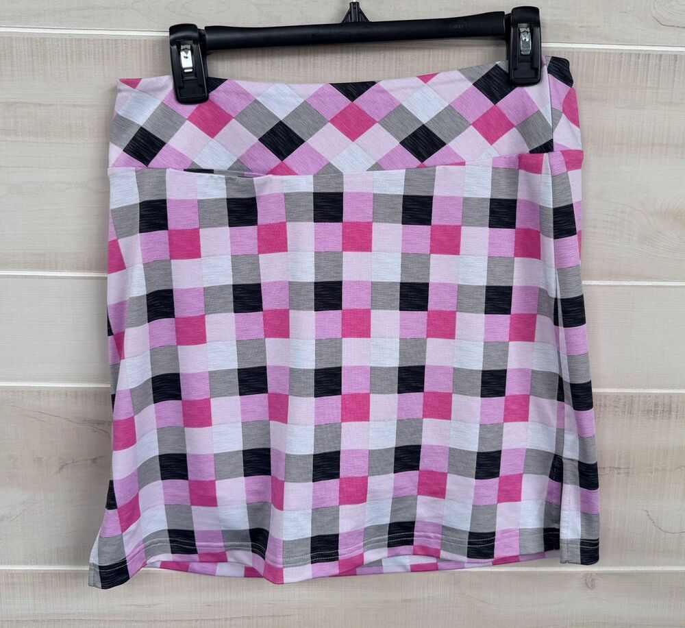 Golftini Checkered Golf Activewear Skort Size S Pink black Squares Neapolitan
